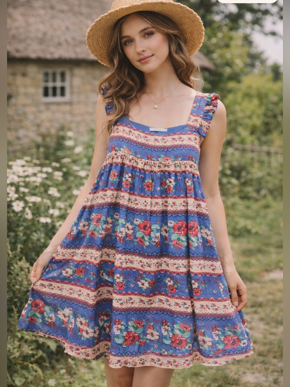 Karlie Blue Floral Mini Dress
